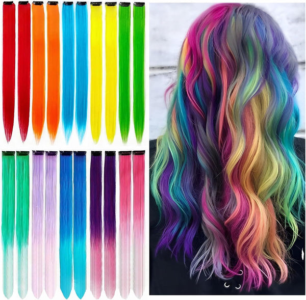 20PCS DIY Clip In Coloured Hair Extensions for Kids, Girls, Women - 22 Inch