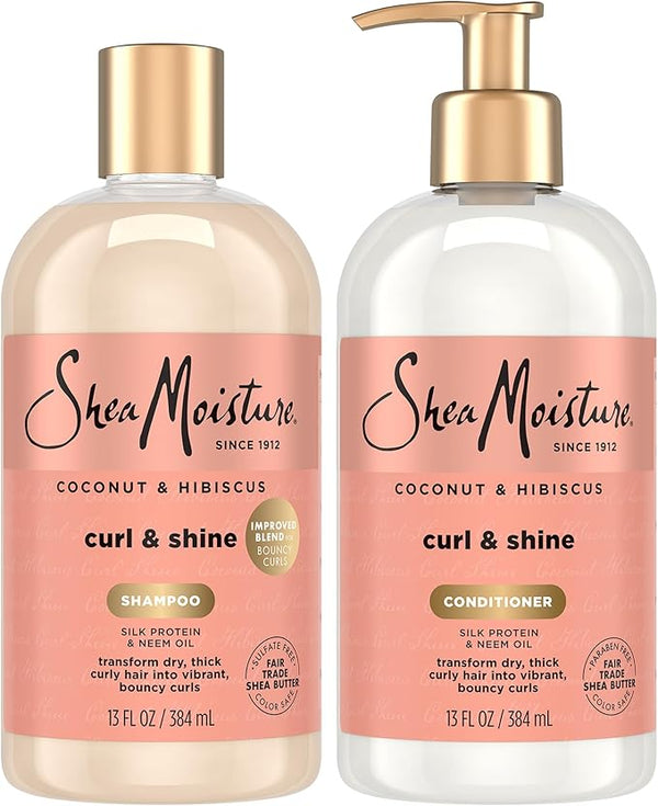 Shea Moisture Coconut & Hibiscus Curl & Shine Shampoo and Conditioner Set 13 oz Bottles