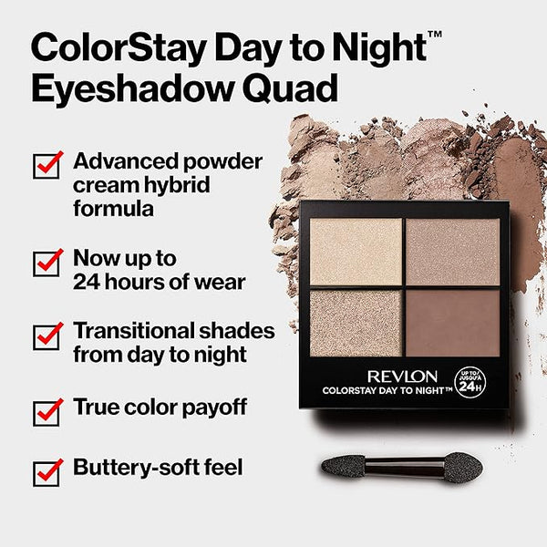 Revlon ColorStay 24 Hour Eyeshadow Quad with Dual-Ended Applicator Brush