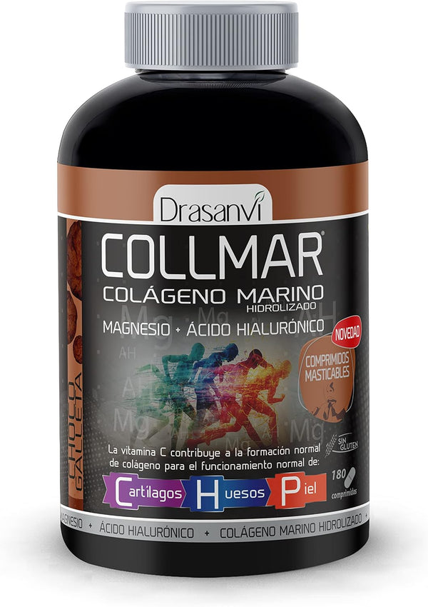 DRASANVI COLLMAR Chewable Tablets – Marine Collagen + Magnesium + Vitamin C + Hyauloronic Acid – Chocolate Cookie Flavor – 180 Tablets