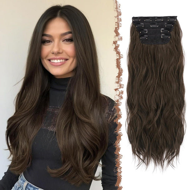 FESHFEN Clip in Hair Extensions for Women - 4 Pcs Thick Double Weft Long