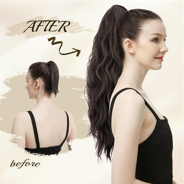 FESHFEN Ponytail Extensions, Long Claw Clip in Ponytail Hairpiece Synthetic Pony Tails