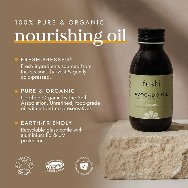 Fushi Avocado Organic Oil Extra Virgin, Biodynamic Harvested Cold Pressed, 100 ml