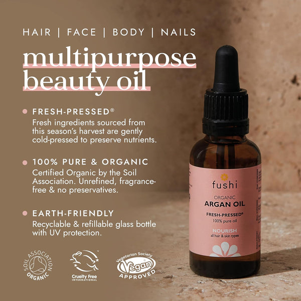 Fushi Organic Virgin Moroccan Argan Oil 30ml Unrefined 100% Pure Natural