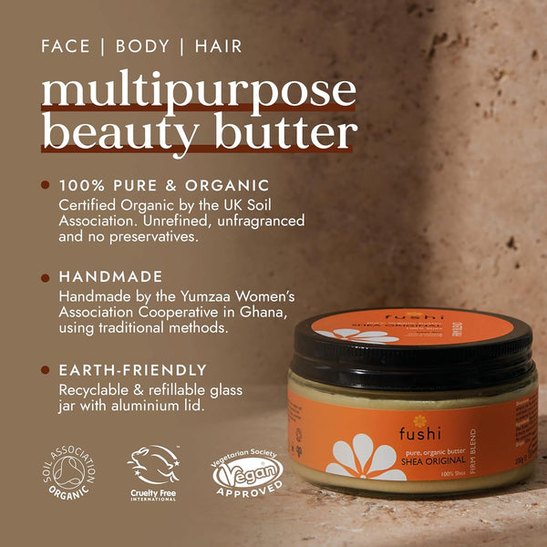 Fushi Wellbeing Organic Virgin Shea Butter, Raw Unrefined Ghanaian, 250 g