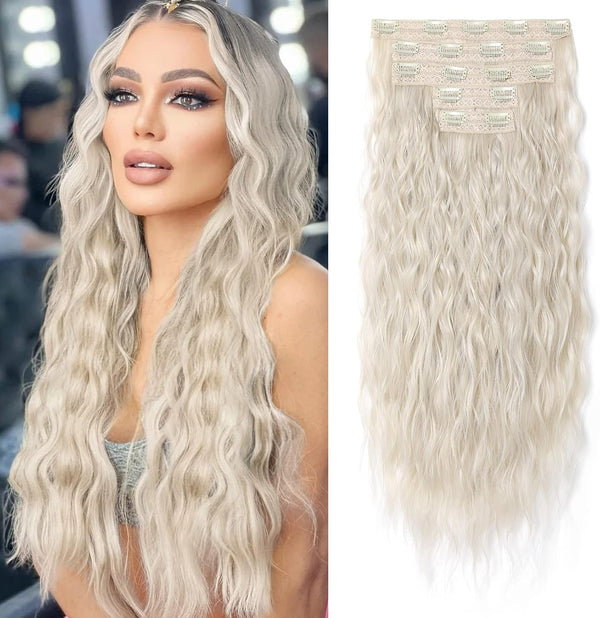 REECHO Blonde Clip in Hair Extensions 24" Thick Long Loose Waves hair extensions