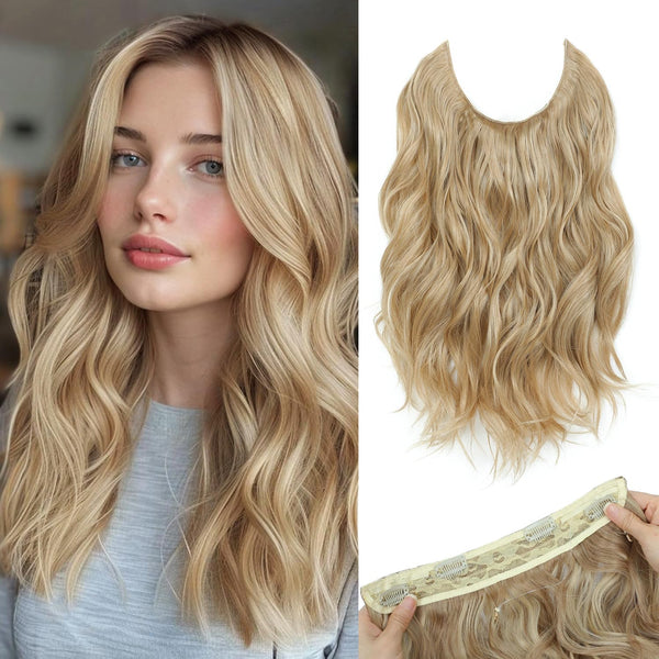 Morichy Blonde Halos Hair Extensions, 14inch Short Curly Synthetic Hair Extensions Clip