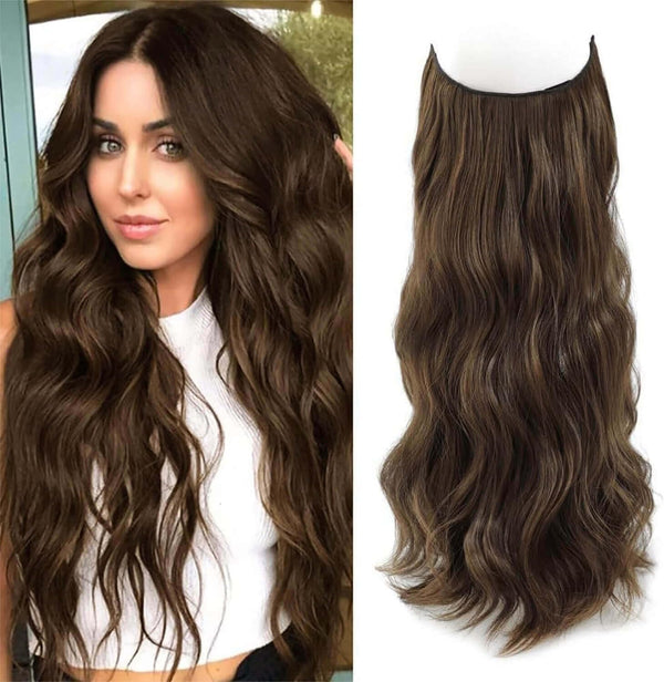 Ms TAj Brown Halo Hair Extensions 20 inch with Adjustable Size Removable Clips