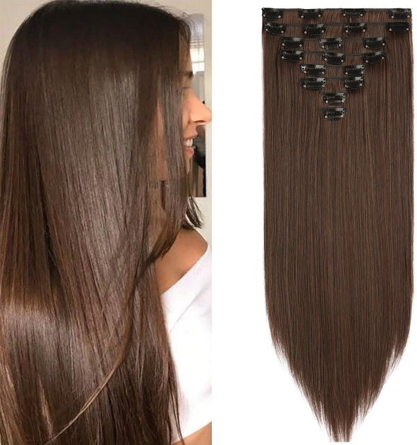 Mscat 20 Inch Clip in Hair Extensions 8Pieces/Set Brown Straight Hair pieces
