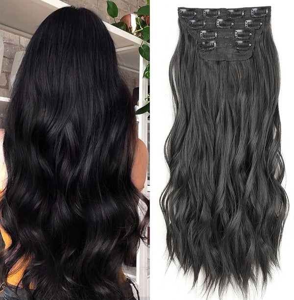 Xtrend 20 Inch Black Wavy Hair Extensions Clip-In Hair Extensions Synthetic Hair Pieces for Women