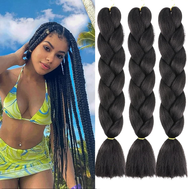 Xtrend 3 Packs 24 Inch Natural Black Jumbo Braiding Hair for Twist Box Bradis Hair